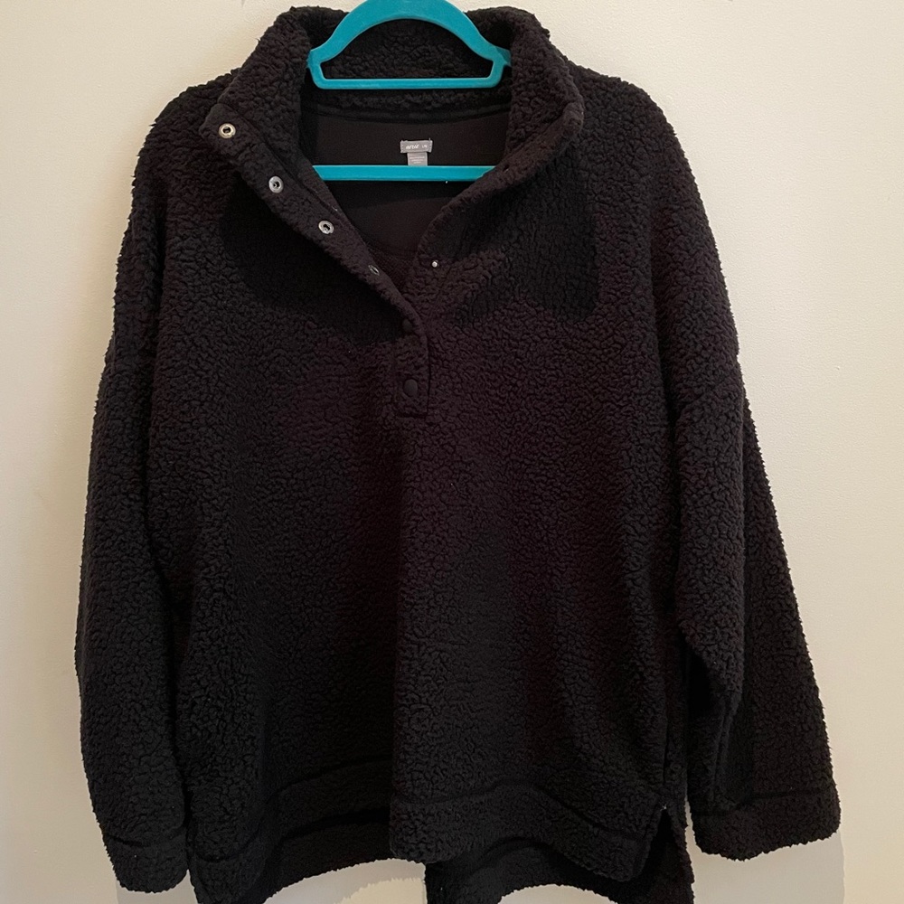 Aerie Black Sherpa Button Up Pullover